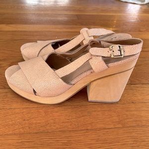 Anthropologie light pink leather wooden clog platform sandal